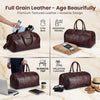 Full-Grain Leather Weekender Duffel Bag – 55L Travel & Overnight Bag Brown